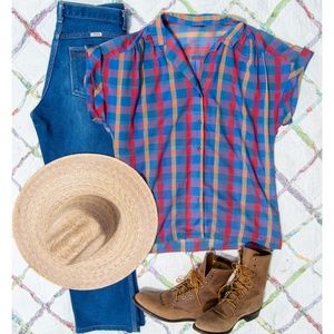 70s Sheer Plaid Button-down Muscle Shirt